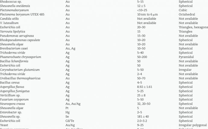 Table 2 – List of microorganisms and synthesized metal